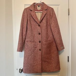 Avoca wool winter dress coat - medium, white & red. Made in Ireland!